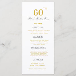 Minimal vit och Guld 60:e Födelsedagsfestens Anpas Meny