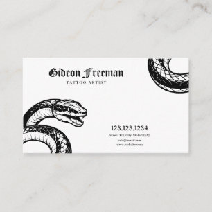 Minimal vit- och svartvinnad snake Tattoo Artist Visitkort