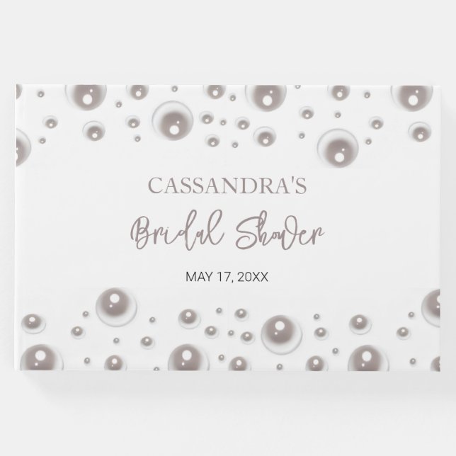 Minimal vit pärlbröllopsdusch  gästböcker (Framsida)