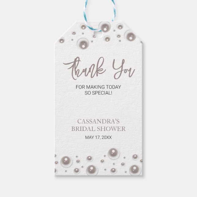 Minimal vit pärlbröllopsdusch Tack Presentetikett (Framsidan)