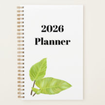Minimal vit planner med målad Grönt Löv