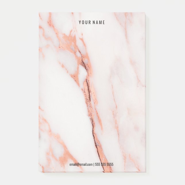 Minimal Vit ros Marble Stone Luxury Namn Post-it Block (Framsida)