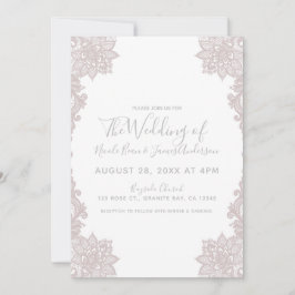 Minimal vit rosenskär blommig spets elegant bröllo inbjudningar
