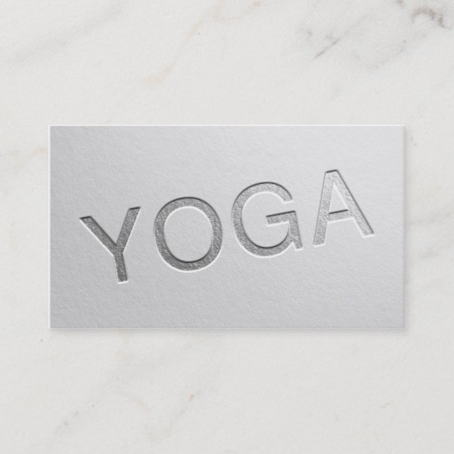Minimal vit Silver-inpräglad Yoga-textinstruktör Visitkort (Framsida)
