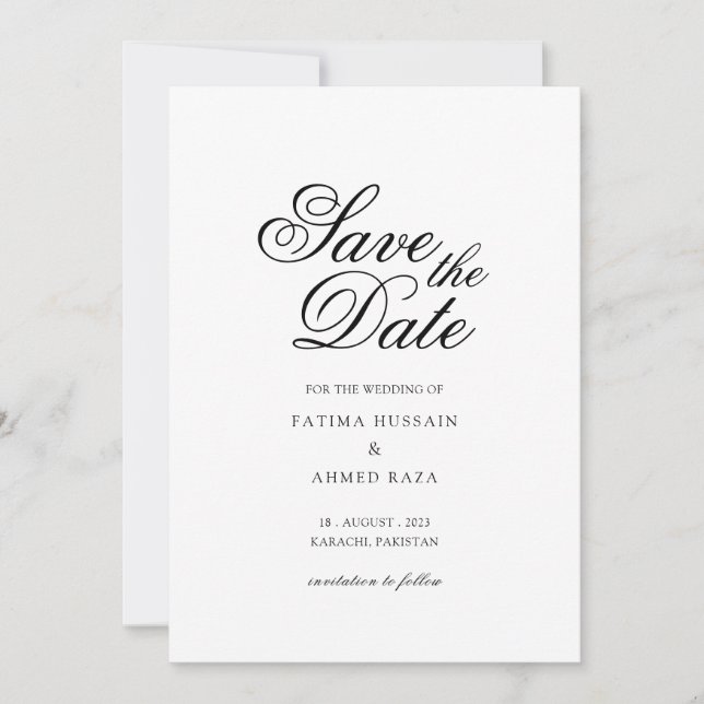 Minimal vit skrift muslimsk Save The Date-kort Spara Datumet (Framsida)