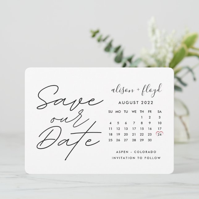 Minimal vit skript sparad datum kalender inbjudningar (Stående Fram)