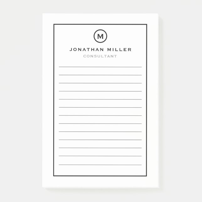 Minimal vit svart monogram, limmad post-it block (Framsida)