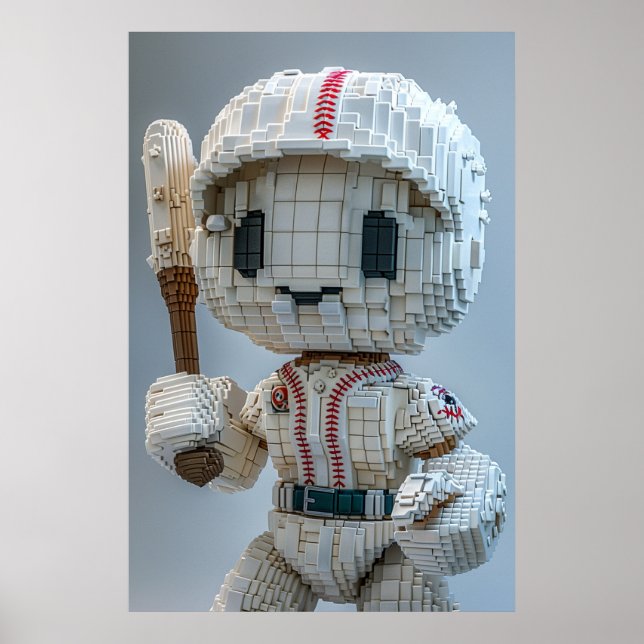 Minimal Voxel Athlete in White Uniform – Baseball  Poster (Framsidan)