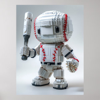 Minimal Voxel Idrottsutövare i Vit Dräkt – Basebol Poster