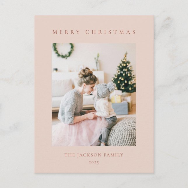 Minimal Warm Reddish Brown Merry Christmas Photo Helg Vykort (Framsida)