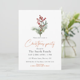Minimal Watercolor Berry Christmas Party Inbjudningar