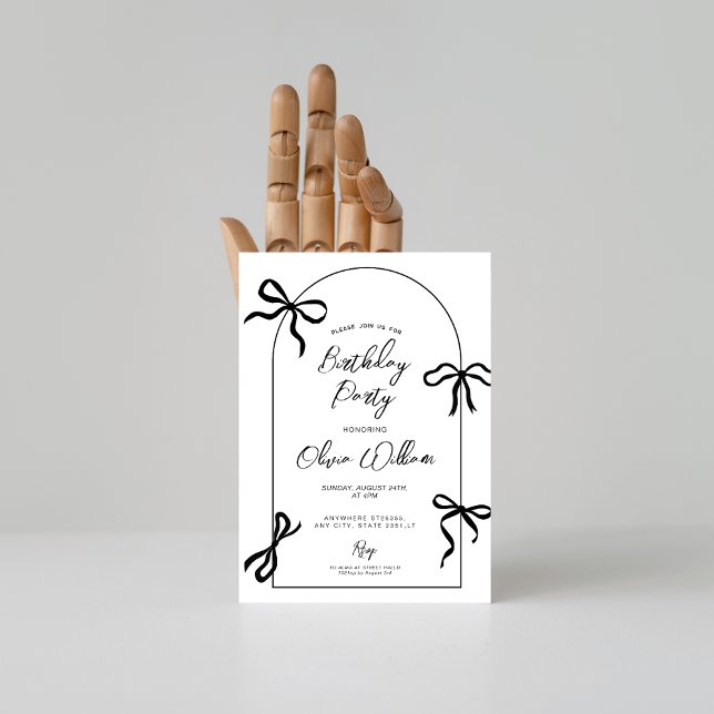 Minimal watercolor black bow arch birthday inbjudningar (Skapare uppladdad)