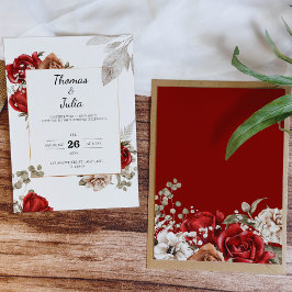 Minimal Watercolor Burgundy Floral Wedding Inbjudningar
