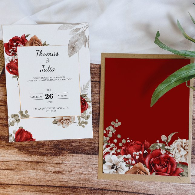 Minimal Watercolor Burgundy Floral Wedding Inbjudningar (Minimal Watercolor Burgundy Floral Wedding Invitation)