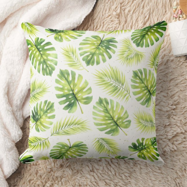 Minimal Watercolor Monstera and Palm Leaves Kudde (Filt)