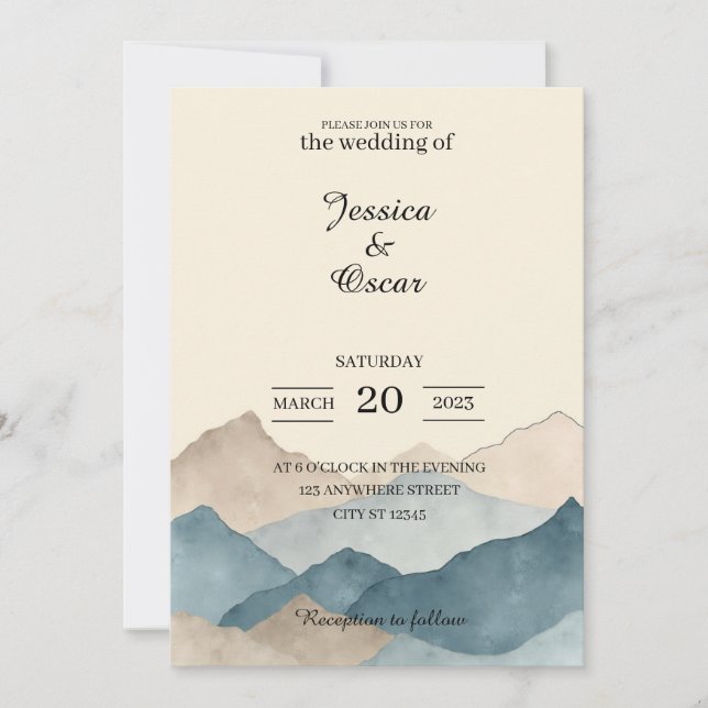 Minimal Watercolor Mountain Wedding Invitation Inbjudningar (Framsida)