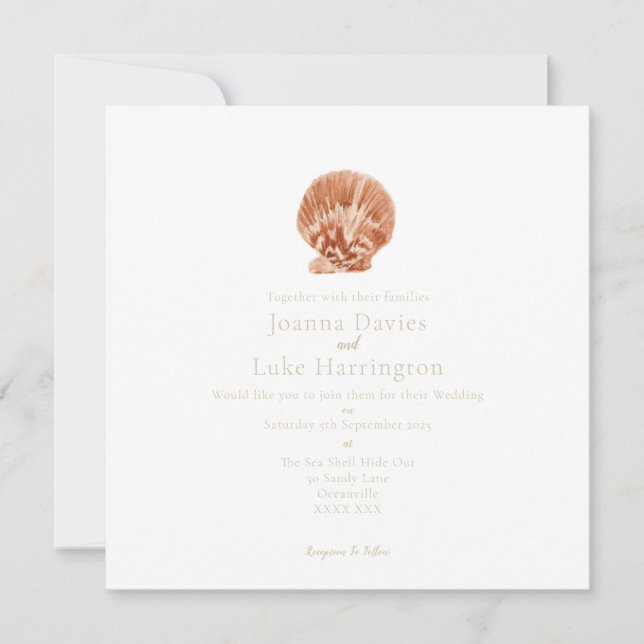 Minimal Watercolor ScaIlop Shell Invitation Inbjudningar (Framsida)