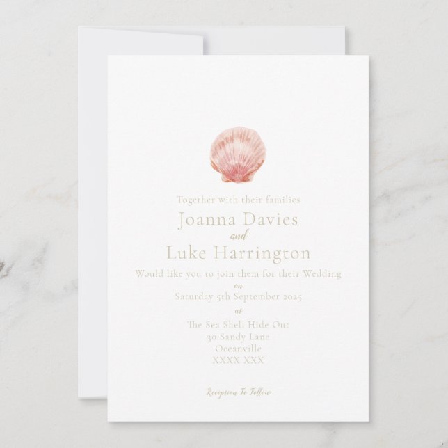 Minimal Watercolor Scallop Shell (Pink) Invitation (Framsida)