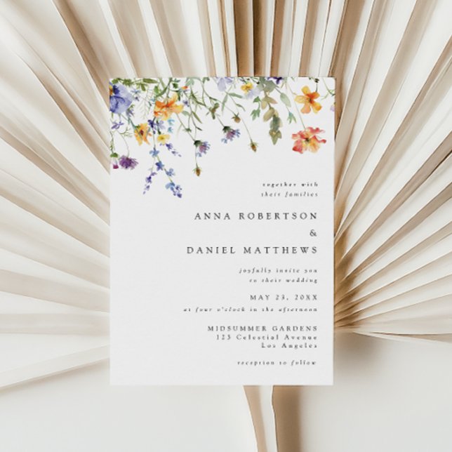 Minimal Watercolor Wildflower Wedding Invitation Inbjudningar (Skapare uppladdad)