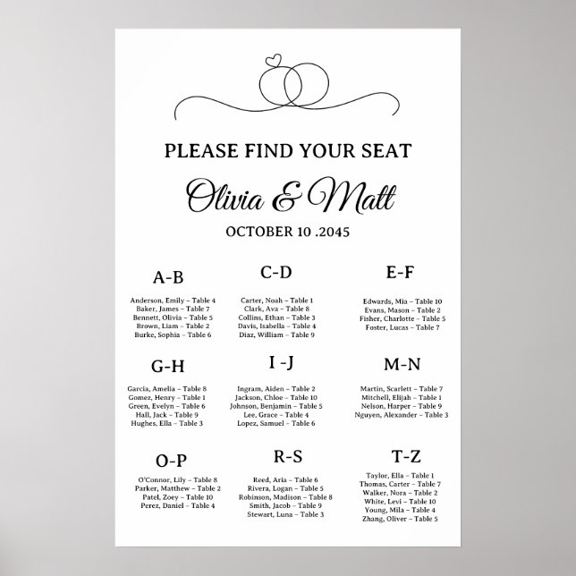 Minimal Wedding Alphabetical Seating Chart Poster (Framsidan)