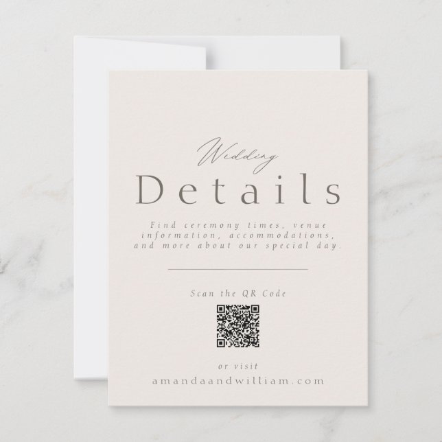 Minimal Wedding Details Card with QR Code Inbjudningar (Framsida)
