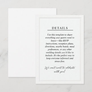 Minimal Wedding Details Enclosure Card Tilläggskort