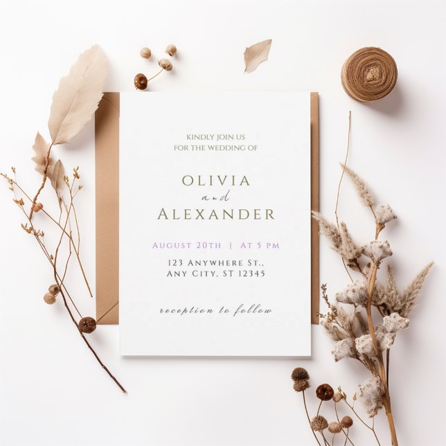 Minimal Wedding Invitation with gold and lavender Inbjudningar (Skapare uppladdad)
