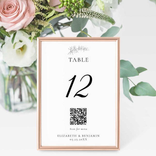 Minimal Wedding QR Code Menu Elegant Black White Bordsnummer (Skapare uppladdad)