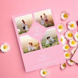 Minimal Wedding Soft Blush Pink 4-Photos Collage Spara Datumet