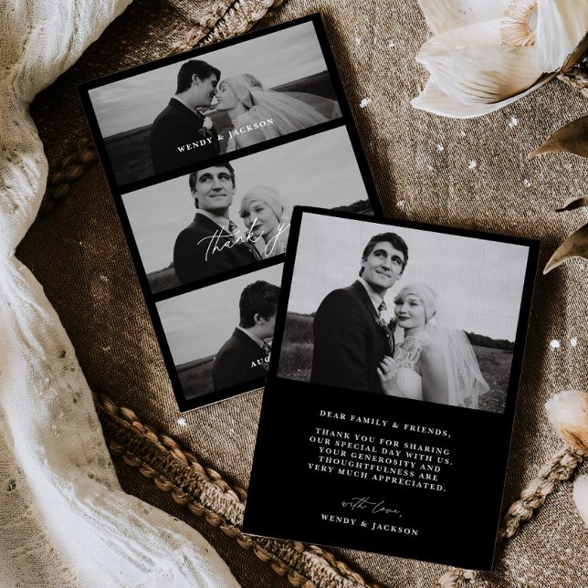 Minimal Wedding Thank You Photo Stack Card  Spara Datumet (Skapare uppladdad)
