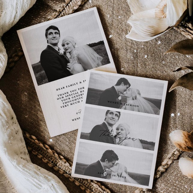 Minimal Wedding Thank You Photo Stack Card  Spara Datumet (Skapare uppladdad)