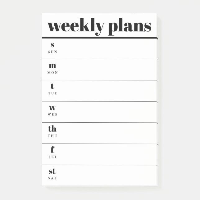 Minimal Weekly Planner Sticky Notes Pad Post-it Block (Framsida)