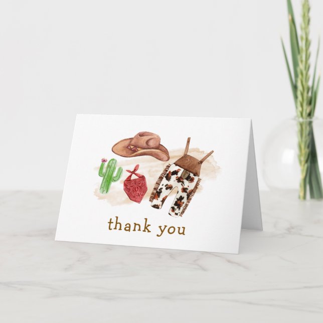 Minimal Western ökenaktus Cowboy Baby Shower Tack Kort (Framsida)