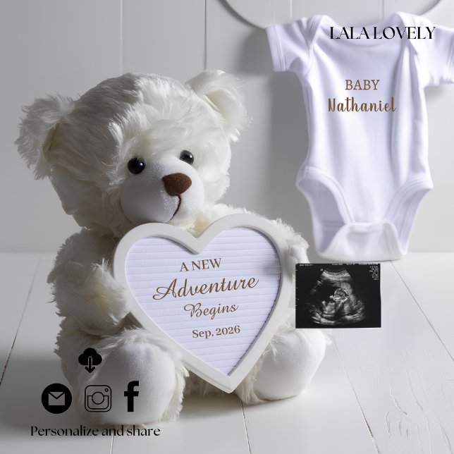 Minimal White Bear Pregnancy announcement card Meddelande (Skapare uppladdad)