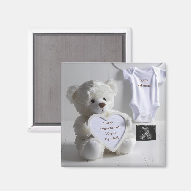 Minimal White Bear Pregnancy announcement keepsake Magnet (Front/Back)