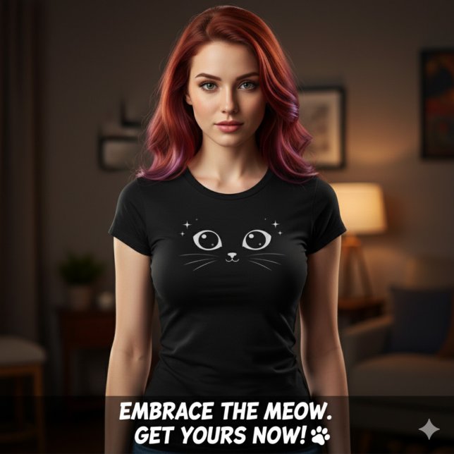Minimal White Cat Eyes Illustration T Shirt (Minimal White Cat Eyes Illustration)