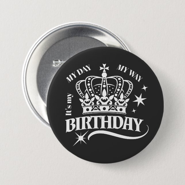 Minimal White Crown Birthday Quote Typography Knapp (Framsida & baksida)