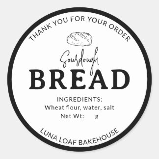Minimal White Logo Bakery Sourdough Bread Sticker Runt Klistermärke