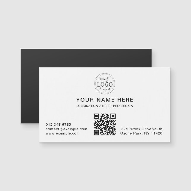 Minimal White Magnetic Card with Your Info (Fram/baksida)