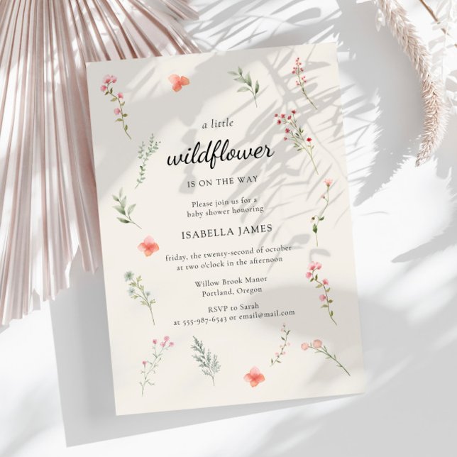 Minimal WildblomBeige Boho Blommigt Baby Shower Inbjudningar (Skapare uppladdad)