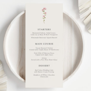 Minimal WildblomBeige Boho Blommigt Bröllop Meny