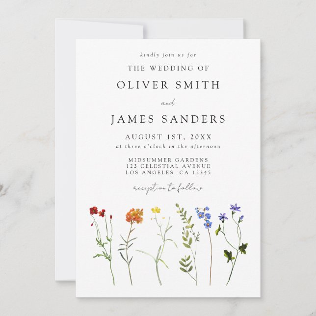 Minimal Wildblomma Gay pride QR-kod Bröllop Inbjudningar (Framsida)