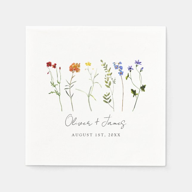 Minimal Wildblomma LGBTQ Gay pride Blommigt Bröllo Pappersservett (Framsidan)