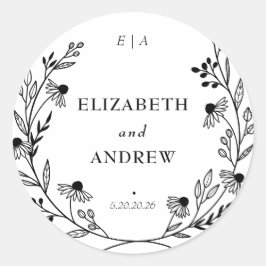 Minimal Wildblomma | Pröllopet-favoritpåsar Runt Klistermärke