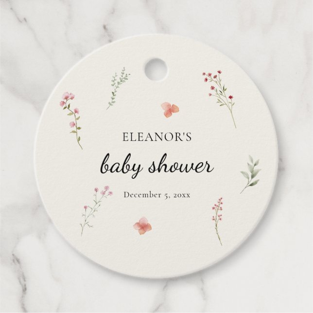 Minimal Wildblommor Boho Baby Shower Gåvor Etiketter (Framsida)