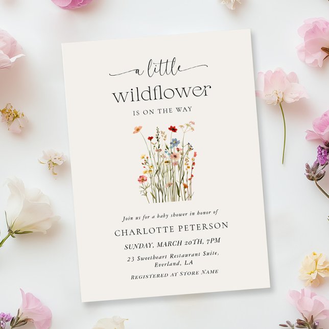 Minimal Wildflower Baby Shower Invitation Inbjudningar (Skapare uppladdad)