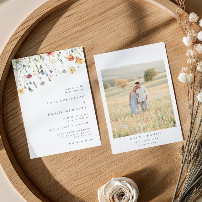 Minimal Wildflower Photo Wedding Invitation Inbjudningar (Skapare uppladdad)
