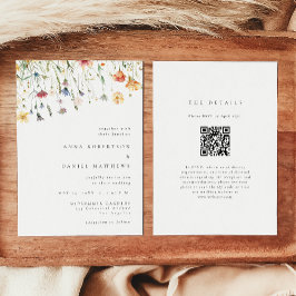 Minimal Wildflower QR Code Wedding Invitation Inbjudningar