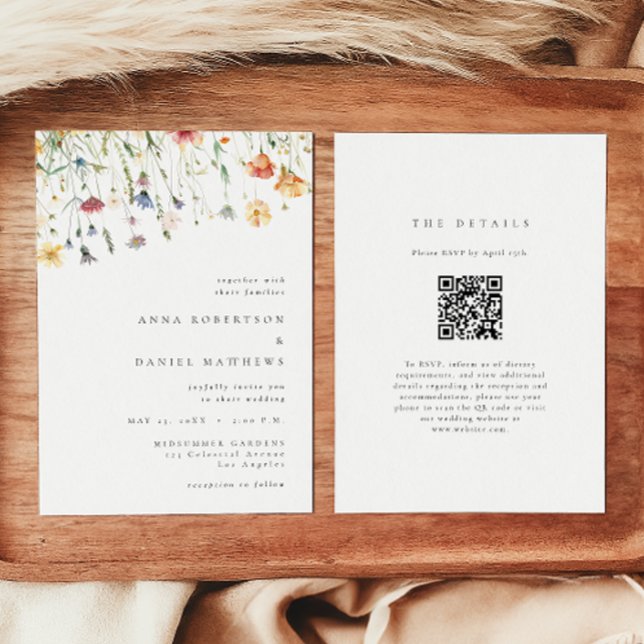 Minimal Wildflower QR Code Wedding Invitation Inbjudningar (Skapare uppladdad)