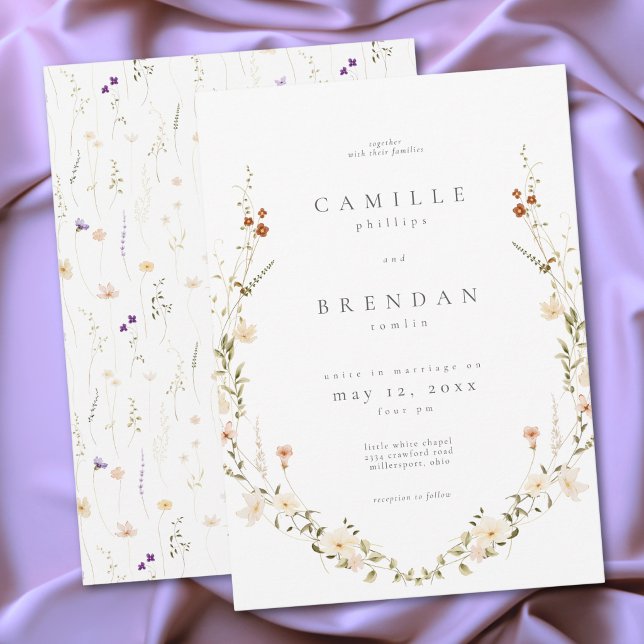 Minimal Wildflower Romantic Botanical Wedding Inbjudningar (Minimal Wildflower Romantic Botanical Wedding Invitation)
